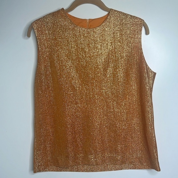 Judy Bond Sz 8-10 Metallic Foil Short Sleeve Back Zip Blouse - Picture 1 of 6